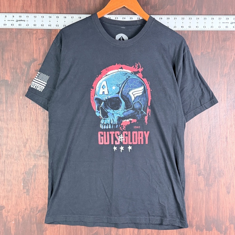 Zero Foxtrot Guts Glory Captain America Skull Graphic Tee Mens Large Black USA